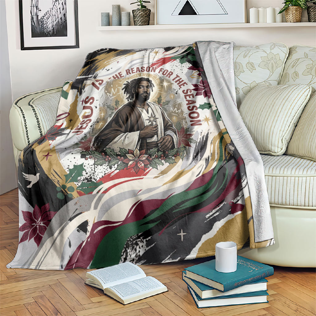 King Jesus Black Christmas Blanket Religious Christian Faith Nativity Poinsettia