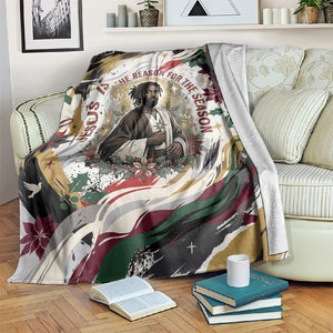 King Jesus Black Christmas Blanket Religious Christian Faith Nativity Poinsettia