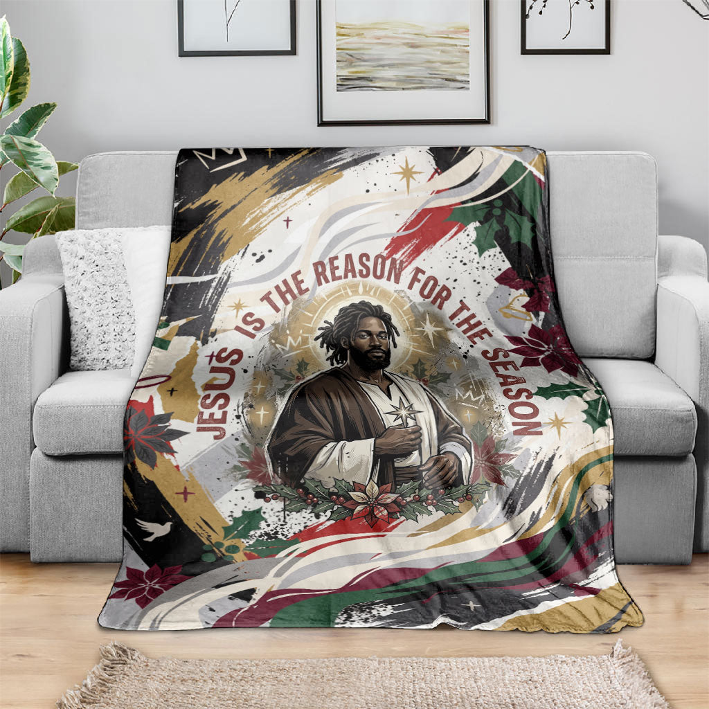 King Jesus Black Christmas Blanket Religious Christian Faith Nativity Poinsettia