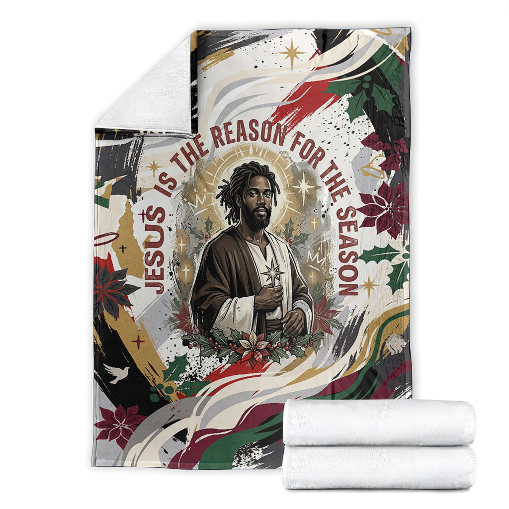 King Jesus Black Christmas Blanket Religious Christian Faith Nativity Poinsettia