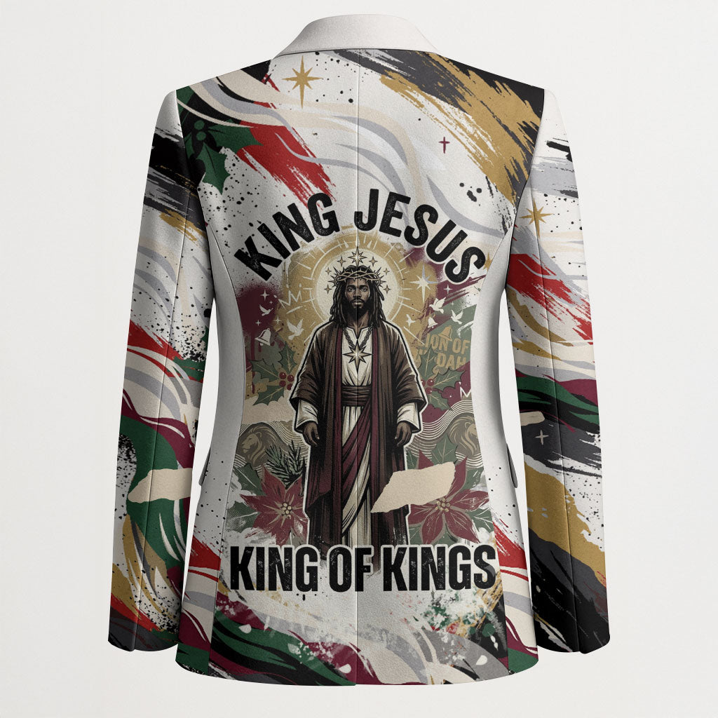 King Jesus Black Christmas Blazer Religious Christian Faith Nativity Poinsettia