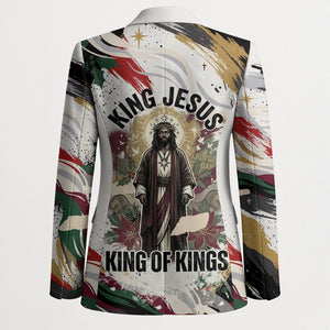 King Jesus Black Christmas Blazer Religious Christian Faith Nativity Poinsettia
