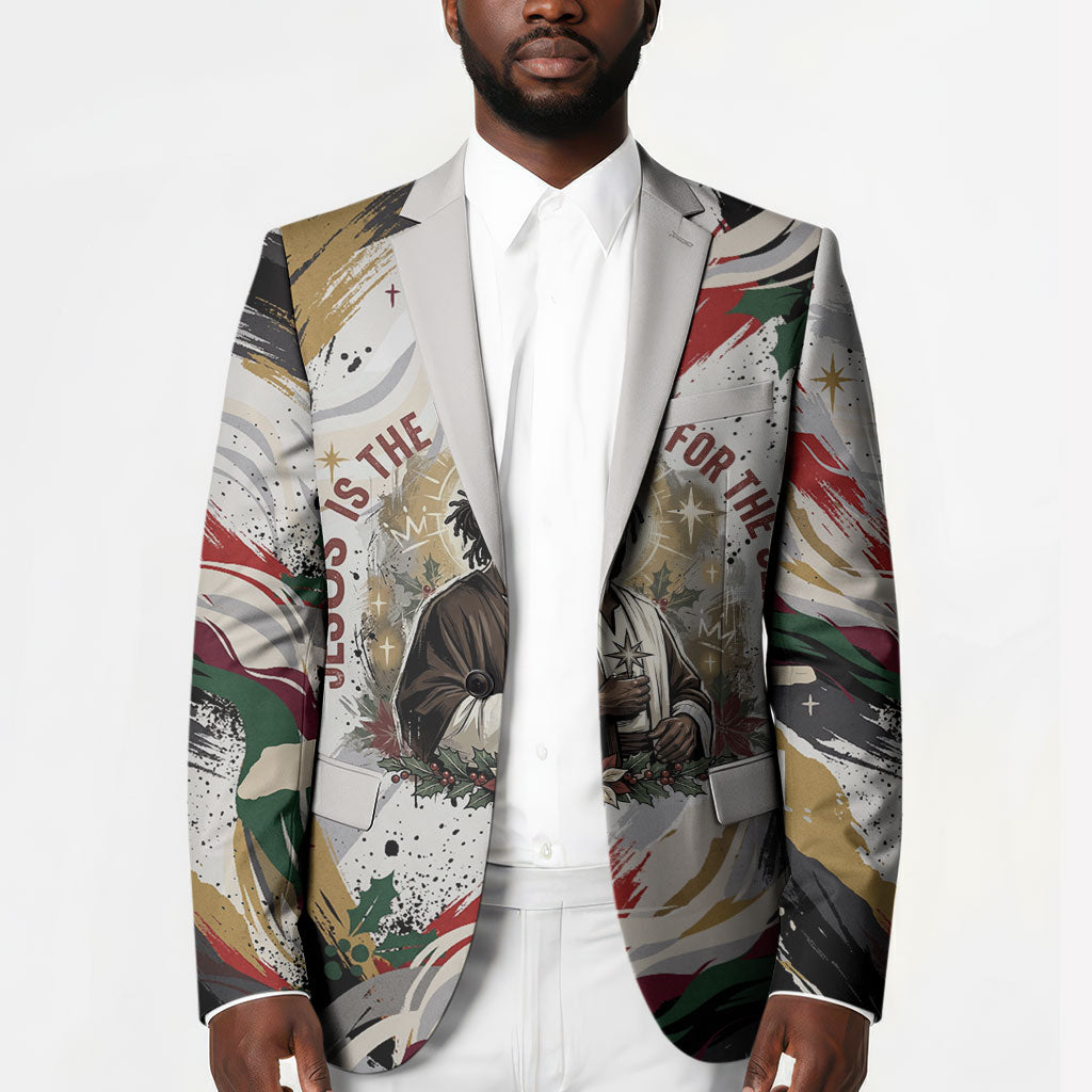 King Jesus Black Christmas Blazer Religious Christian Faith Nativity Poinsettia
