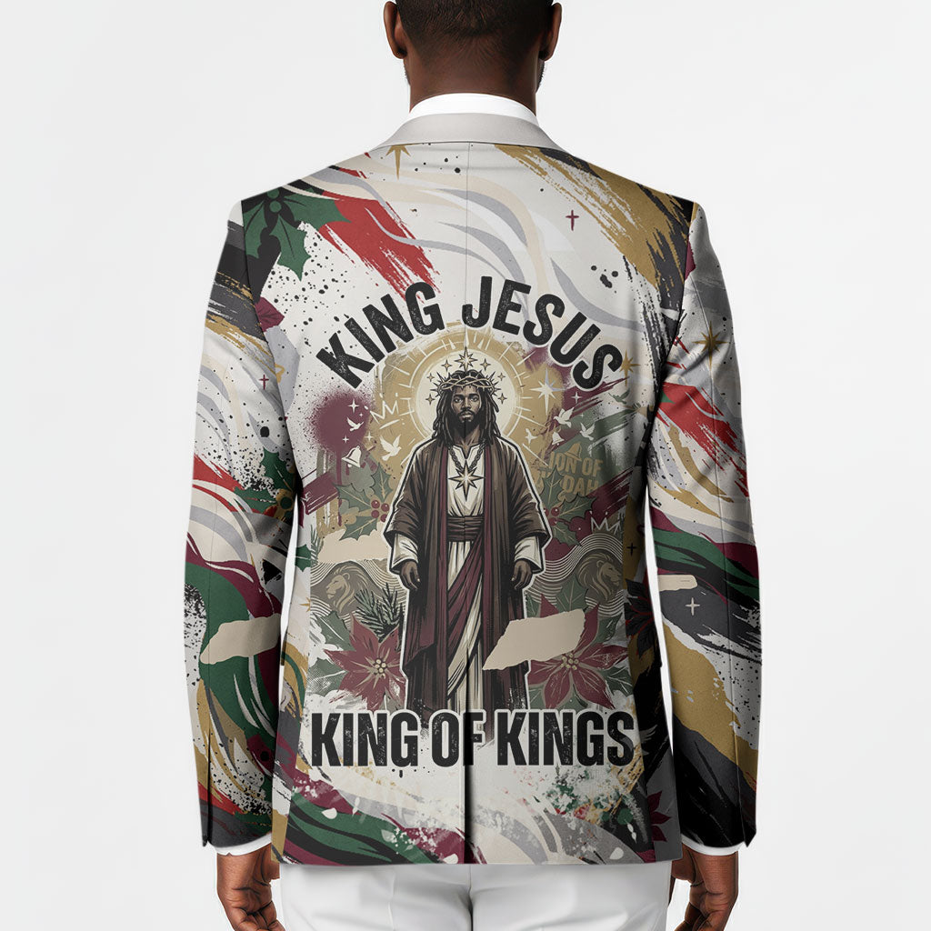 King Jesus Black Christmas Blazer Religious Christian Faith Nativity Poinsettia