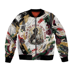 King Jesus Black Christmas Bomber Jacket Religious Christian Faith Nativity Poinsettia
