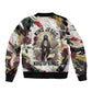 King Jesus Black Christmas Bomber Jacket Religious Christian Faith Nativity Poinsettia