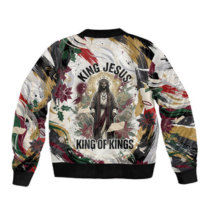 King Jesus Black Christmas Bomber Jacket Religious Christian Faith Nativity Poinsettia