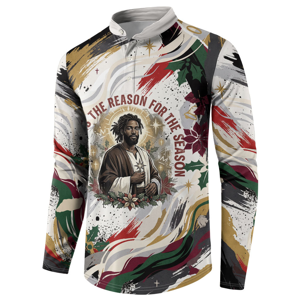 King Jesus Black Christmas Button Sweatshirt Religious Christian Faith Nativity Poinsettia