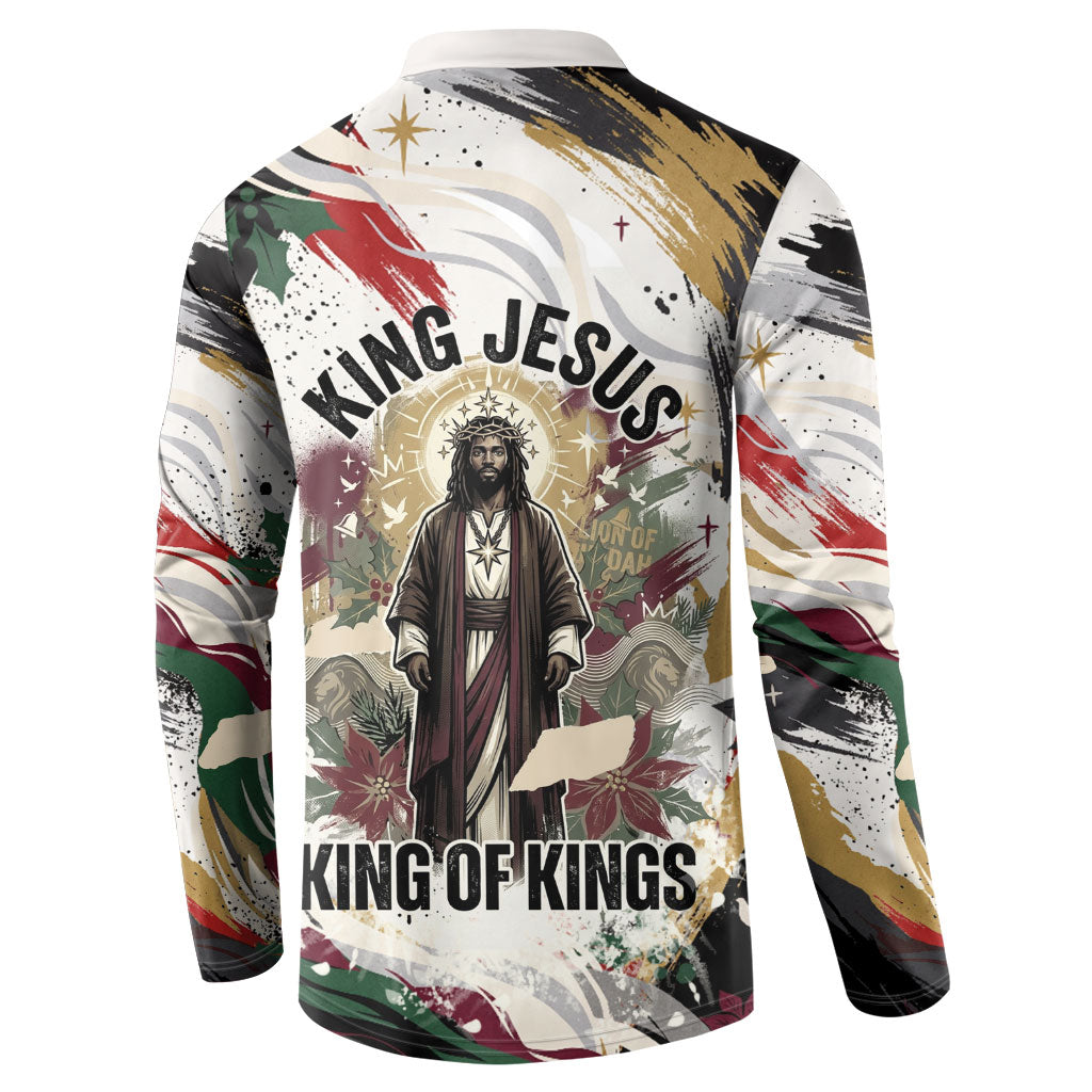 King Jesus Black Christmas Button Sweatshirt Religious Christian Faith Nativity Poinsettia