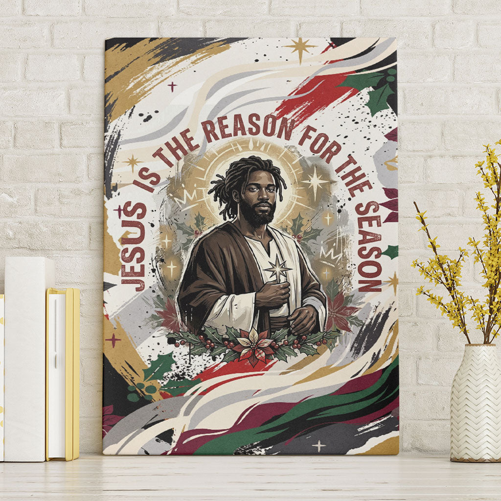 King Jesus Black Christmas Canvas Wall Art Religious Christian Faith Nativity Poinsettia