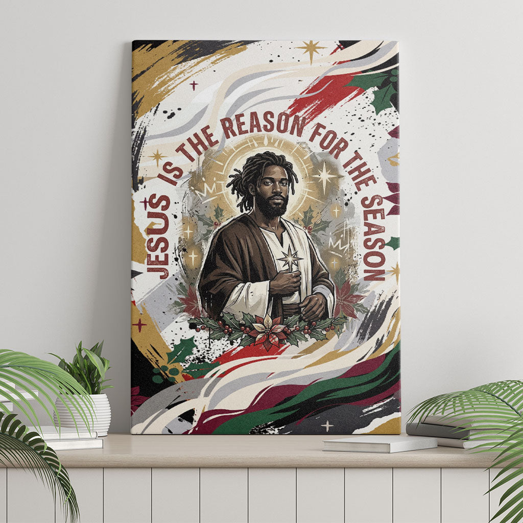 King Jesus Black Christmas Canvas Wall Art Religious Christian Faith Nativity Poinsettia