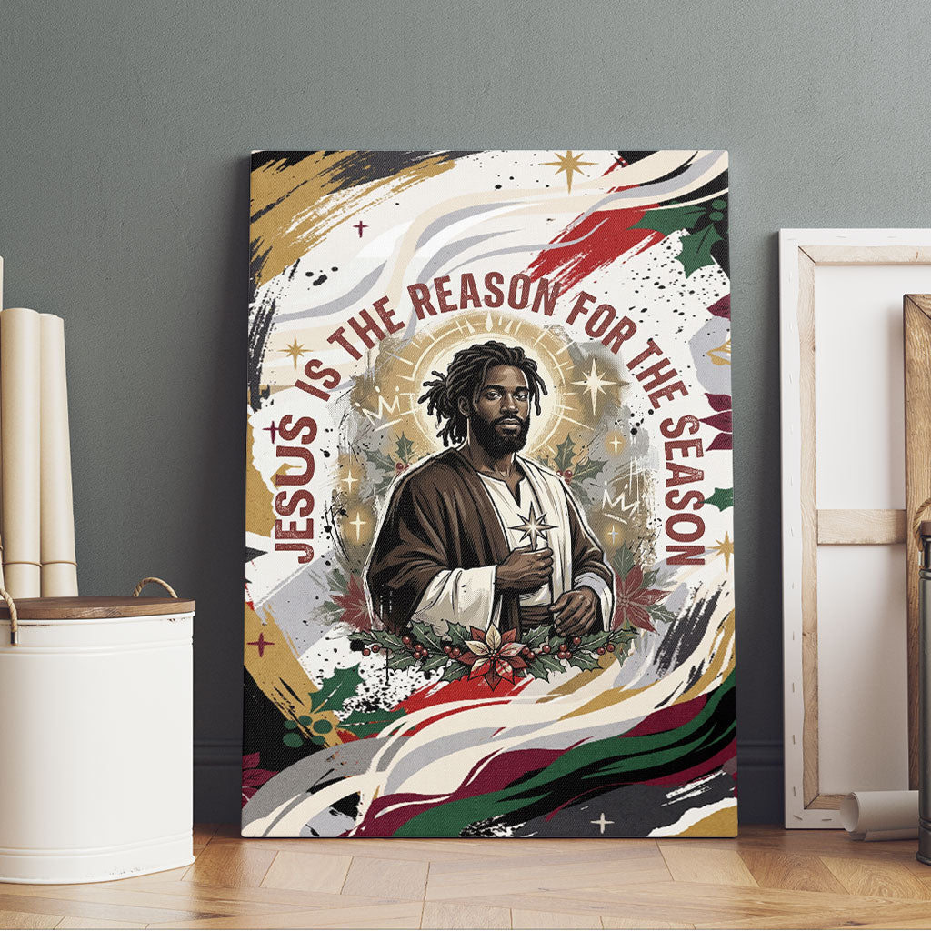 King Jesus Black Christmas Canvas Wall Art Religious Christian Faith Nativity Poinsettia