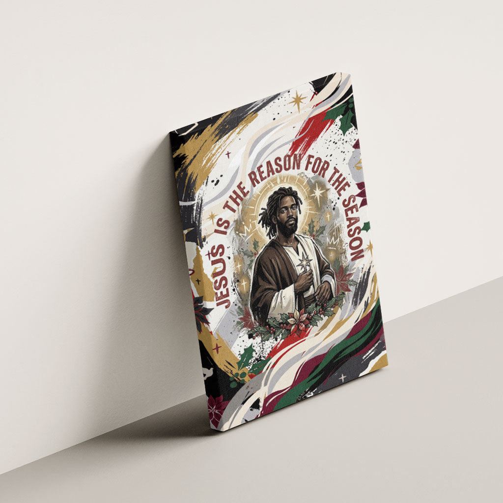 King Jesus Black Christmas Canvas Wall Art Religious Christian Faith Nativity Poinsettia