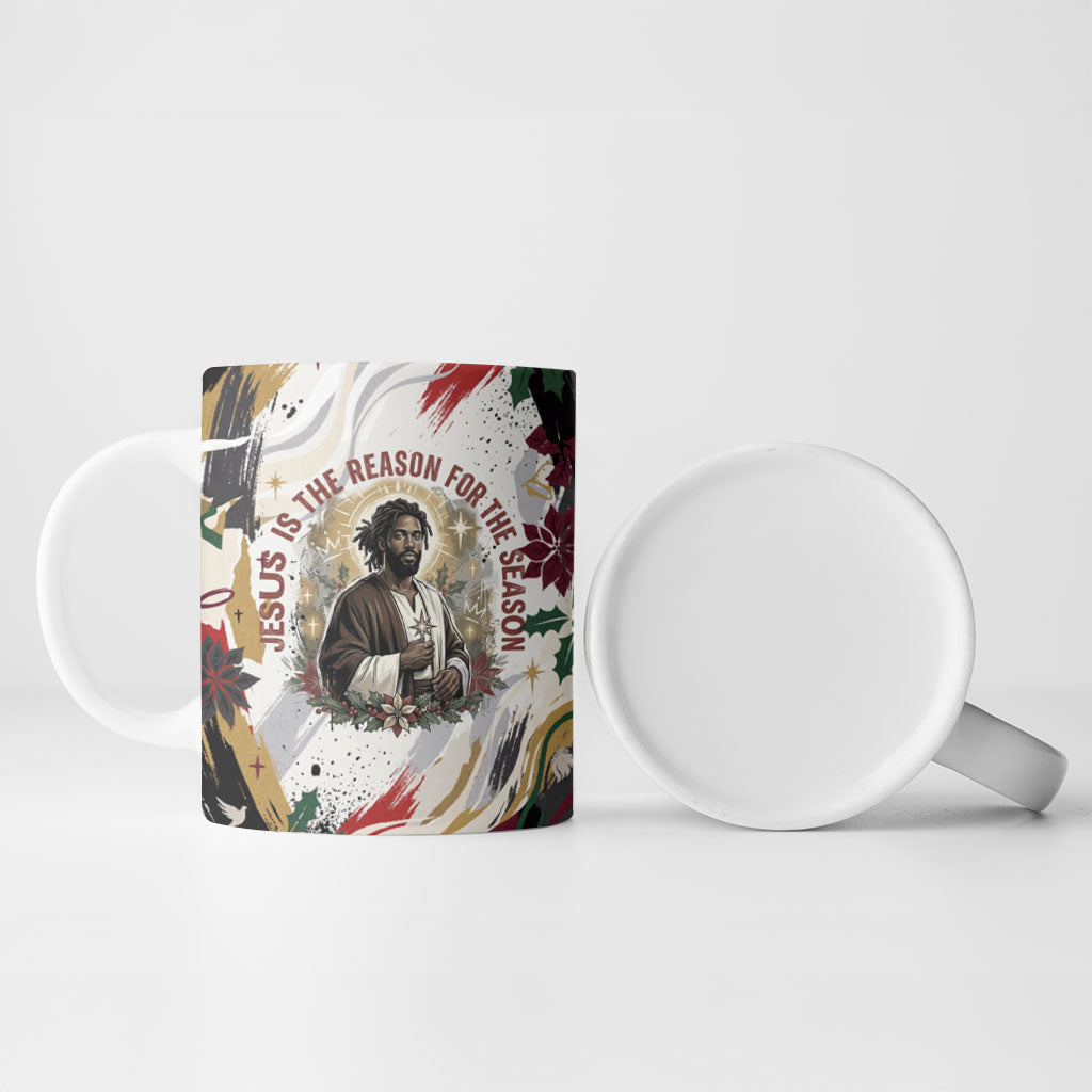King Jesus Black Christmas Ceramic Mug Religious Christian Faith Nativity Poinsettia