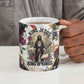 King Jesus Black Christmas Ceramic Mug Religious Christian Faith Nativity Poinsettia