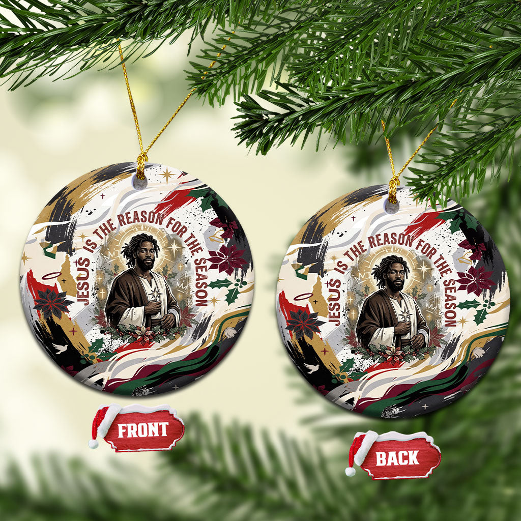 King Jesus Black Christmas Ceramic Ornament Religious Christian Faith Nativity Poinsettia