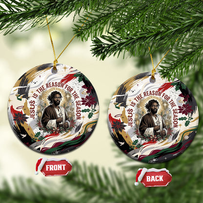 King Jesus Black Christmas Ceramic Ornament Religious Christian Faith Nativity Poinsettia
