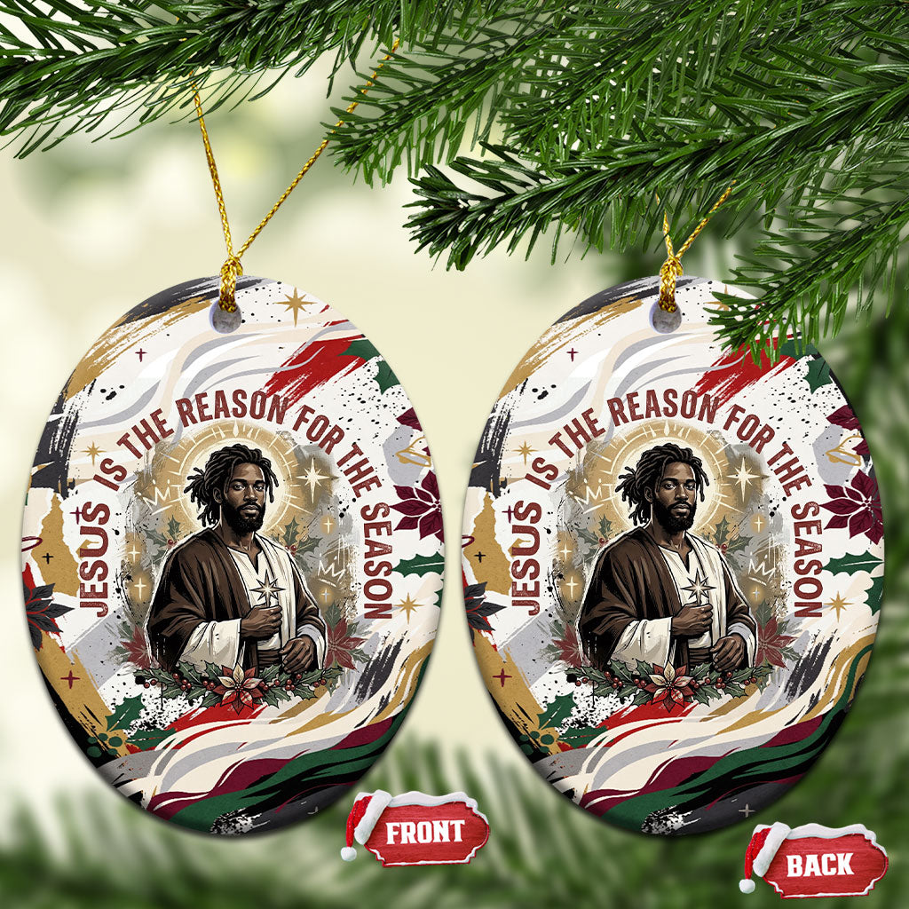 King Jesus Black Christmas Ceramic Ornament Religious Christian Faith Nativity Poinsettia