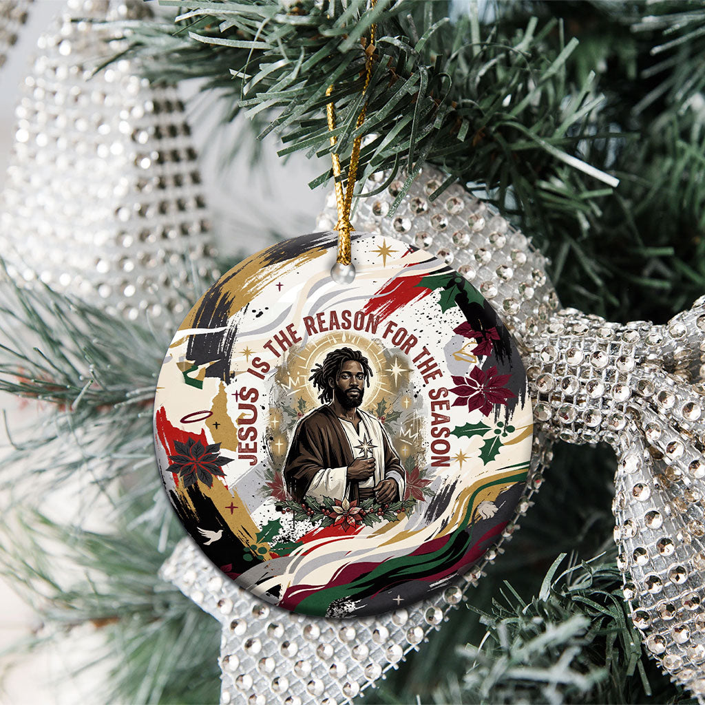 King Jesus Black Christmas Ceramic Ornament Religious Christian Faith Nativity Poinsettia