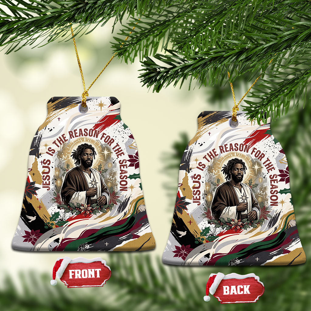 King Jesus Black Christmas Ceramic Ornament Religious Christian Faith Nativity Poinsettia