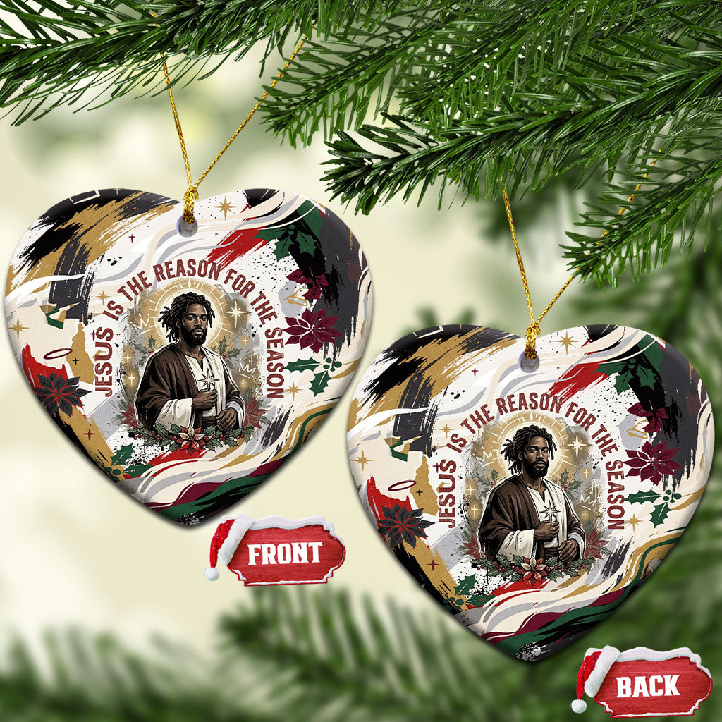 King Jesus Black Christmas Ceramic Ornament Religious Christian Faith Nativity Poinsettia