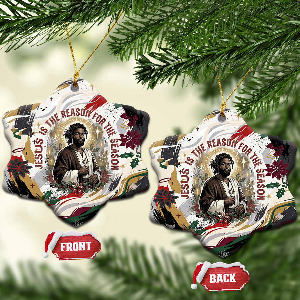 King Jesus Black Christmas Ceramic Ornament Religious Christian Faith Nativity Poinsettia