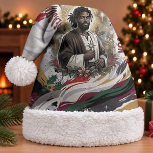 King Jesus Black Christmas Santa Hat Religious Christian Faith Nativity Poinsettia