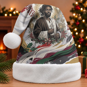 King Jesus Black Christmas Santa Hat Religious Christian Faith Nativity Poinsettia