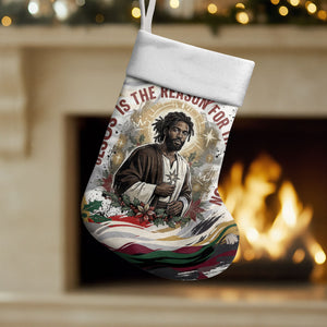 King Jesus Black Christmas Stocking Religious Christian Faith Nativity Poinsettia