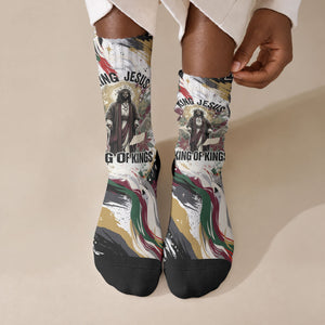 King Jesus Black Christmas Crew Socks Religious Christian Faith Nativity Poinsettia
