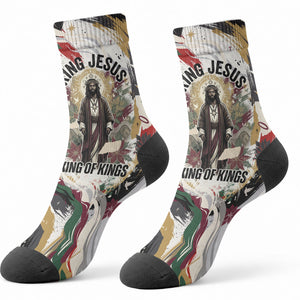 King Jesus Black Christmas Crew Socks Religious Christian Faith Nativity Poinsettia