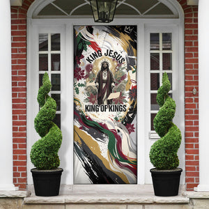 King Jesus Black Christmas Door Cover Religious Christian Faith Nativity Poinsettia