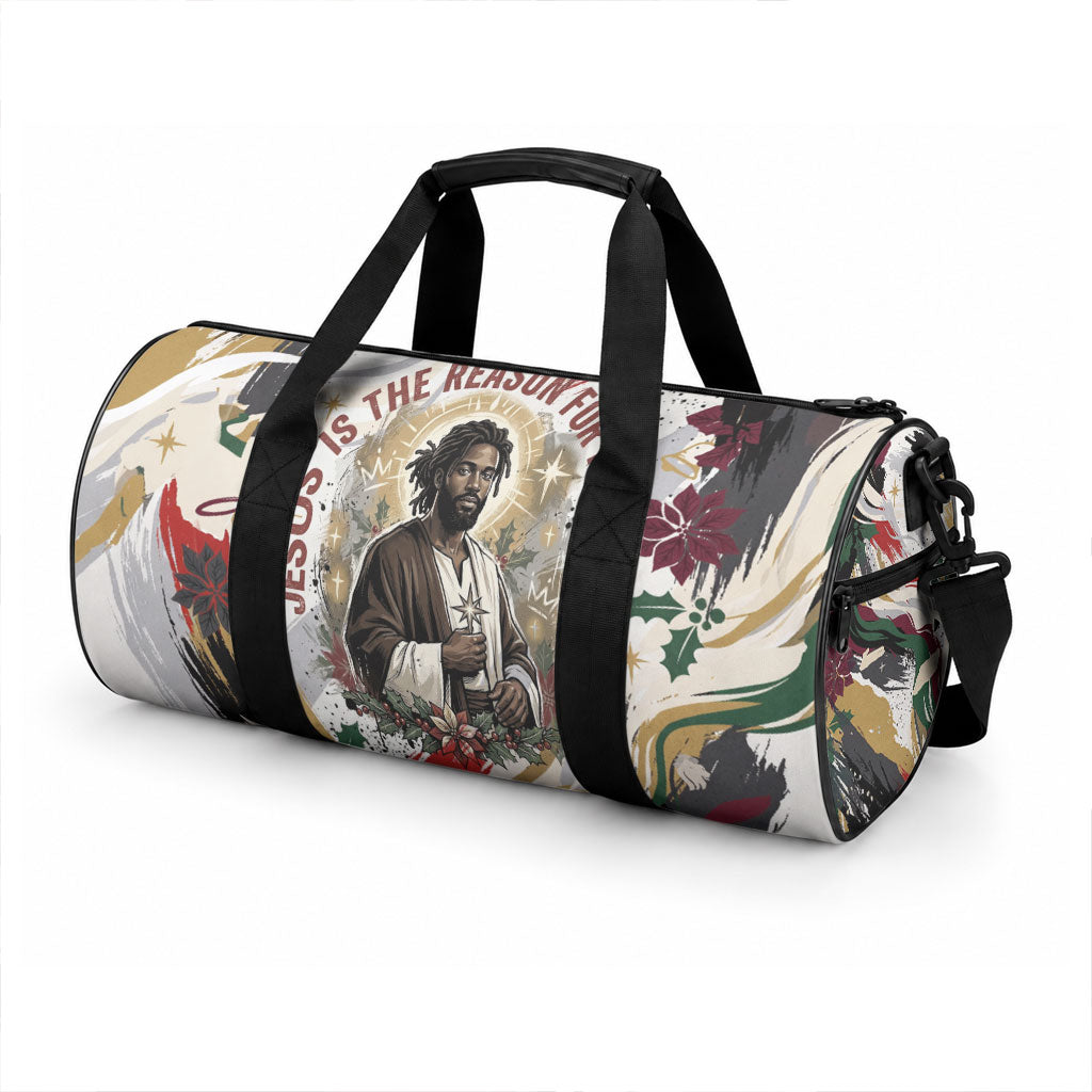King Jesus Black Christmas Duffle Bag Religious Christian Faith Nativity Poinsettia