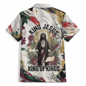 King Jesus Black Christmas Hawaiian Shirt Religious Christian Faith Nativity Poinsettia
