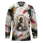 King Jesus Black Christmas Hockey Jersey Religious Christian Faith Nativity Poinsettia