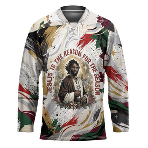 King Jesus Black Christmas Hockey Jersey Religious Christian Faith Nativity Poinsettia
