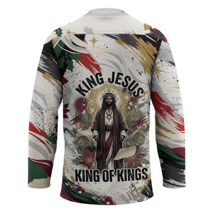 King Jesus Black Christmas Hockey Jersey Religious Christian Faith Nativity Poinsettia