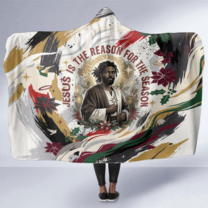 King Jesus Black Christmas Hooded Blanket Religious Christian Faith Nativity Poinsettia