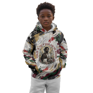 King Jesus Black Christmas Kid Hoodie Religious Christian Faith Nativity Poinsettia