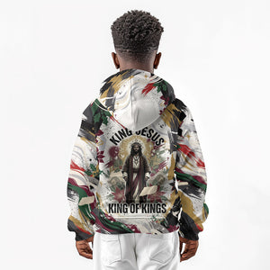 King Jesus Black Christmas Kid Hoodie Religious Christian Faith Nativity Poinsettia