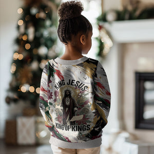 King Jesus Black Christmas Kid Ugly Christmas Sweater Religious Christian Faith Nativity Poinsettia