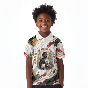 King Jesus Black Christmas Kid Polo Shirt Religious Christian Faith Nativity Poinsettia