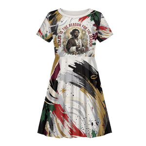 King Jesus Black Christmas Kid Short Sleeve Dress Religious Christian Faith Nativity Poinsettia