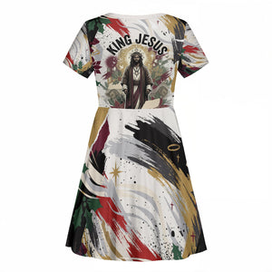 King Jesus Black Christmas Kid Short Sleeve Dress Religious Christian Faith Nativity Poinsettia