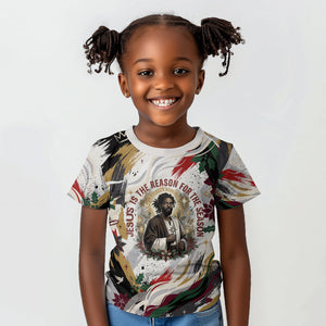 King Jesus Black Christmas Kid T shirt Religious Christian Faith Nativity Poinsettia