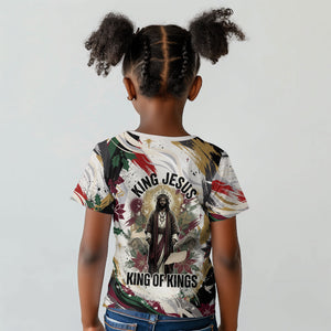 King Jesus Black Christmas Kid T shirt Religious Christian Faith Nativity Poinsettia