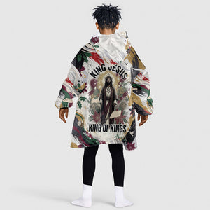 King Jesus Black Christmas Kid Wearable Blanket Hoodie Religious Christian Faith Nativity Poinsettia