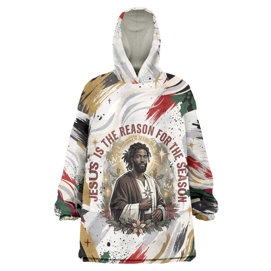 King Jesus Black Christmas Kid Wearable Blanket Hoodie Religious Christian Faith Nativity Poinsettia