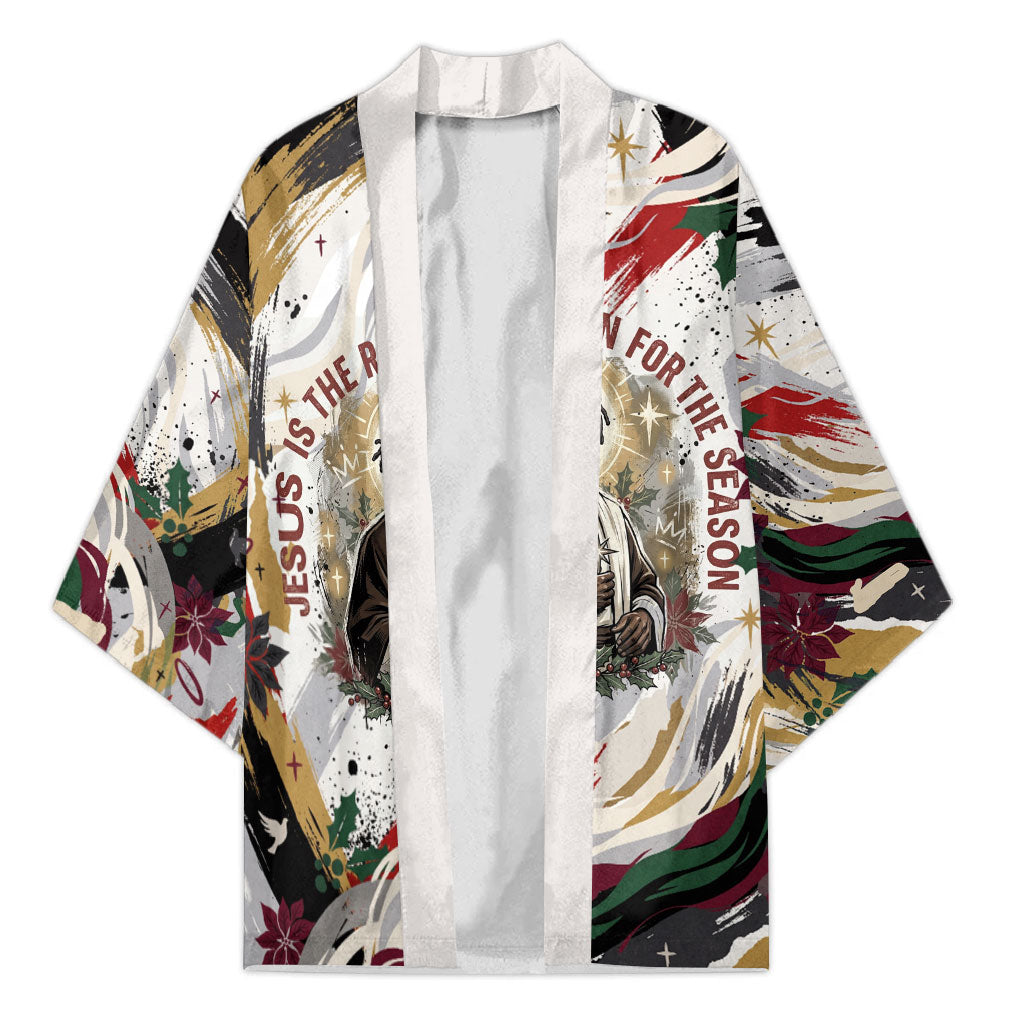King Jesus Black Christmas Kimono Religious Christian Faith Nativity Poinsettia