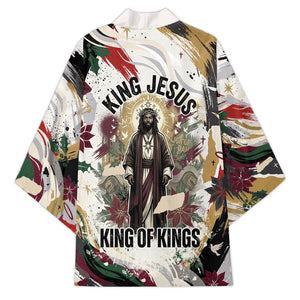 King Jesus Black Christmas Kimono Religious Christian Faith Nativity Poinsettia